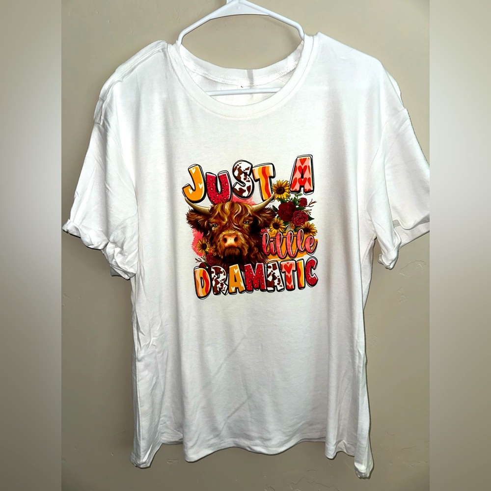 NWOT White Oversized Graphic Tee with Cute Dramatic Cow